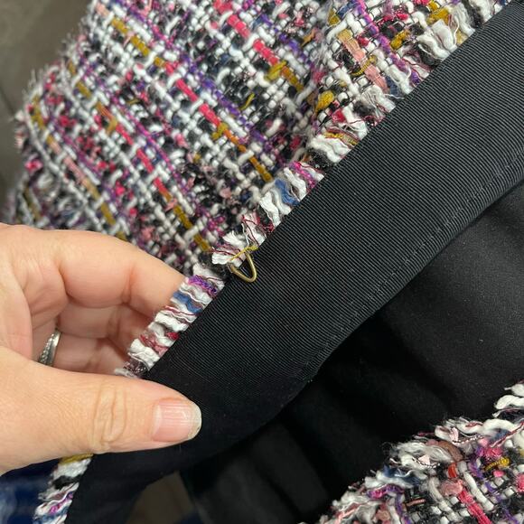 Ann Taylor Multicolor Tweed Blazer Jacket Fringe Trim Size 12 Parisian Chic - Picture 10 of 10